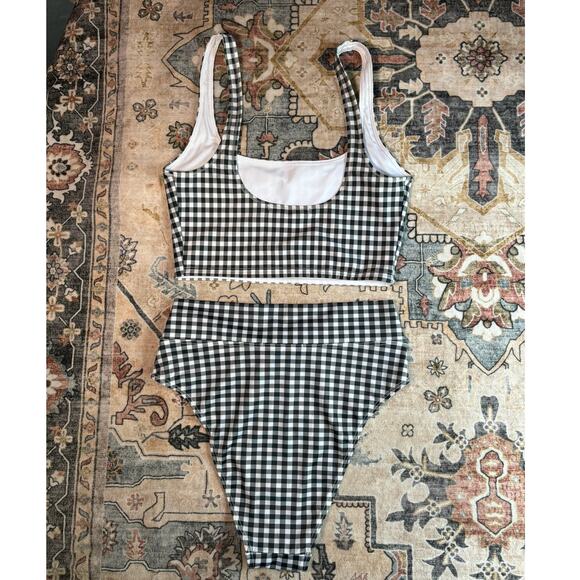 Reformation Two Piece Gingham Bikini Set Black and White Swim Suit Beach Vacay - Picture 9 of 14